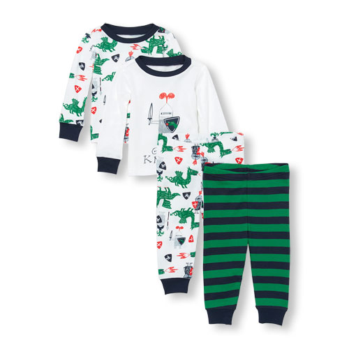 Baby And Toddler Boys Long Sleeve 'Good Knight' Tops And Pants 4-Piece PJ Set