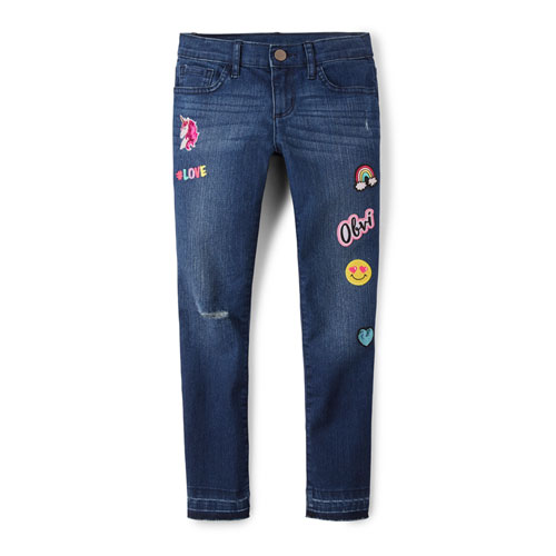 Girls Patch Denim Jeggings - Twilight Wash