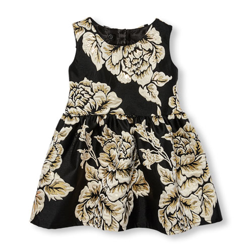 Toddler Sleeveless Floral Jacquard Woven Dress