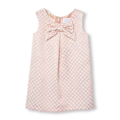 Toddler Girls Sleeveless Bow Neck Floral Jacquard Shift Dress