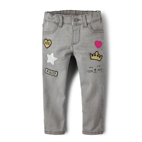 Toddler Girls Patch Denim Jeggings - Ash Gray Wash