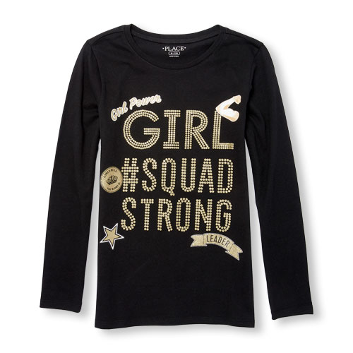 Girls Long Sleeve Glitter 'Girl Squad Strong' Graphic Tee