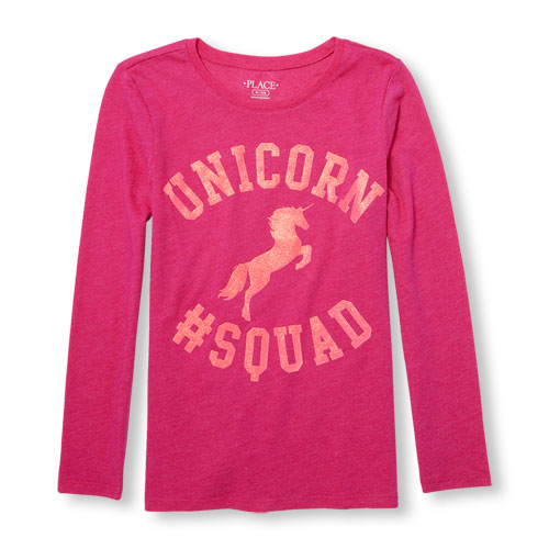 Girls Long Sleeve Glitter 'Unicorn Squad' Graphic Tee