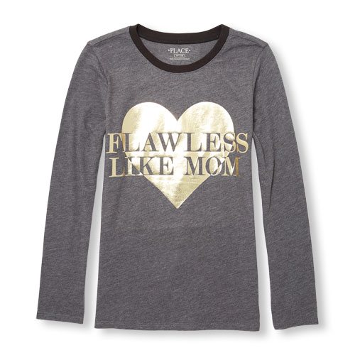 Girls Long Sleeve 'Flawless Like Mom' Heart Graphic Tee