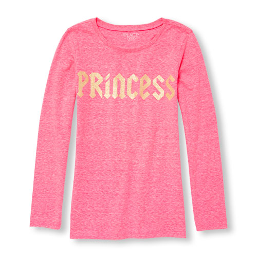 Girls Long Sleeve Glitter 'Princess' Neon Graphic Tee
