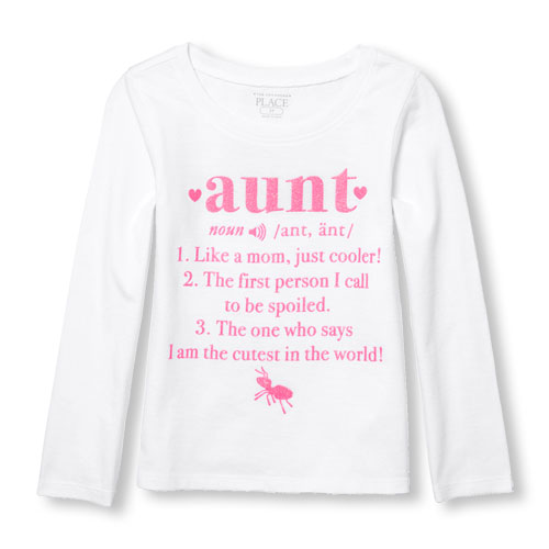 Toddler Girls Long Sleeve Glitter 'Aunt' Definition Graphic Tee