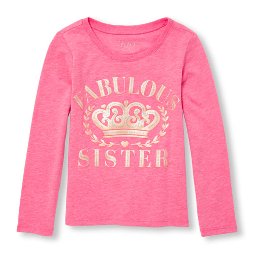 Toddler Girls Long Sleeve Glitter 'Fabulous Sister' Crown Neon Graphic Tee
