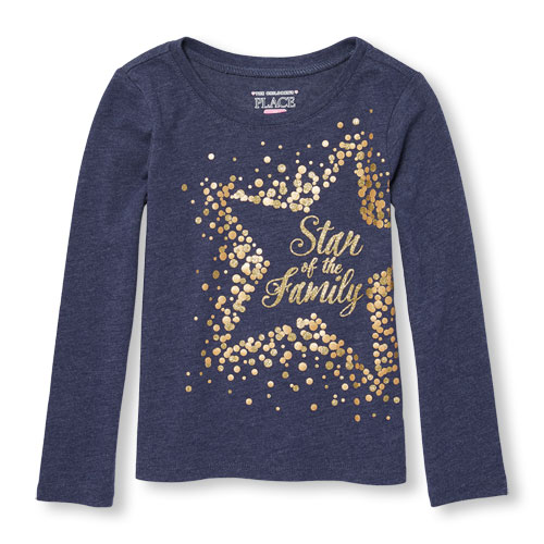 Toddler Girls Long Sleeve Glitter 'Star Of The Family' Graphic Tee
