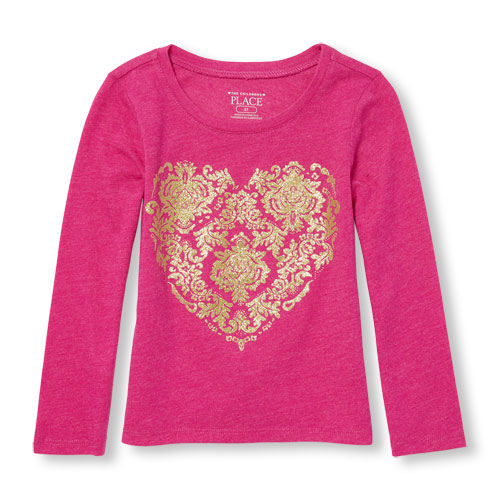 Toddler Girls Long Sleeve Glitter Heart Graphic Tee