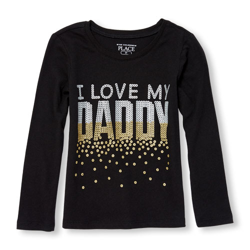 Toddler Girls Long Sleeve Glitter 'I Love My Daddy' Faux Sequin Graphic Tee