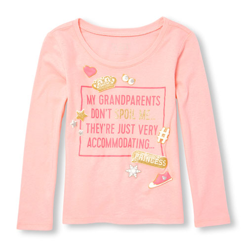 Toddler Girls Long Sleeve Glitter 'My Grandparents Don't Spoil Me... They're Just Very Accommodating...' Puff Graphic Tee