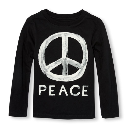 Toddler Boys Glow-In-The-Dark Long Sleeve 'Peace' Graphic Tee