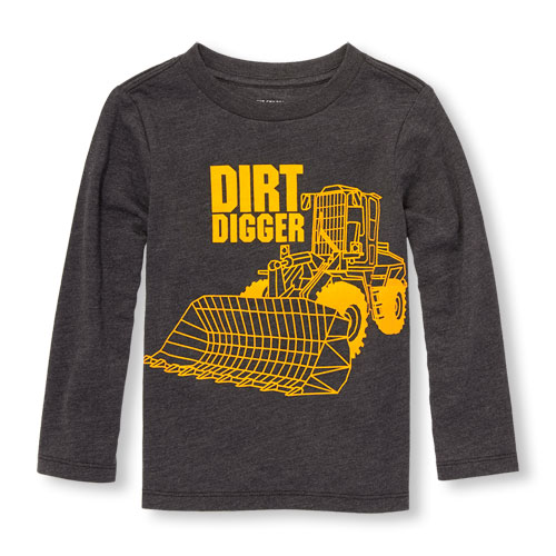 Toddler Boys Long Sleeve 'Dirt Digger' Graphic Tee