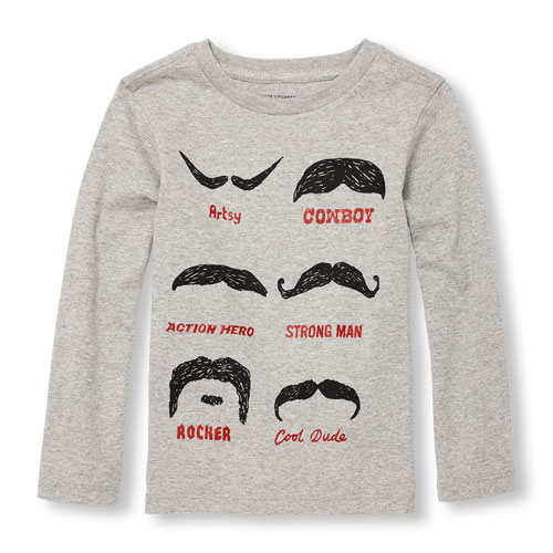 Toddler Boys Long Sleeve Mustache Graphic Tee