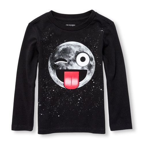 Toddler Boys Long Sleeve Moon Face Emoji Graphic Tee