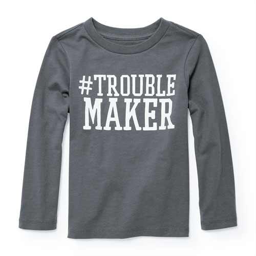 Toddler Boys Long Sleeve 'Hashtag Troublemaker' Graphic Tee
