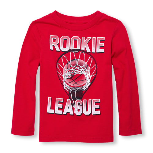 Toddler Boys Long Sleeve 'Rookie League' Basketball Graphic Tee