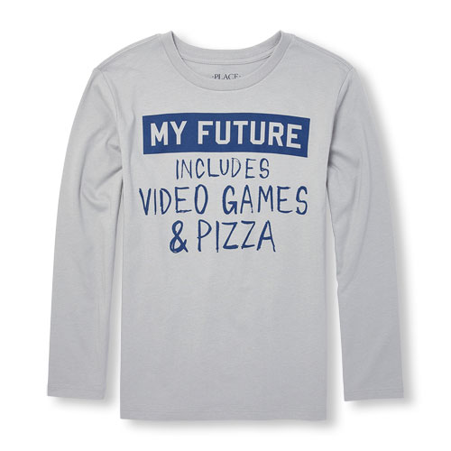 Boys Long Sleeve 'My Future Includes Video Games And Pizza' Graphic Tee