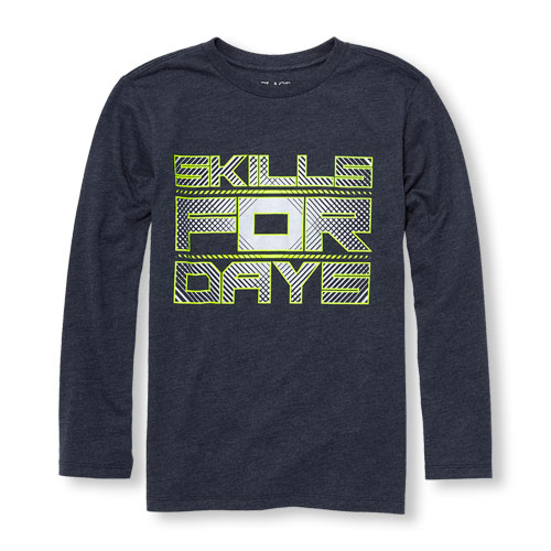 Boys Long Sleeve Neon 'Skills For Days' Graphic Tee