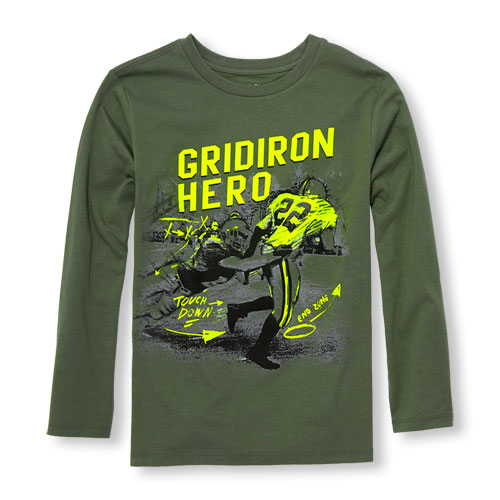 Boys Long Sleeve Neon 'Gridiron Hero' Football Graphic Tee