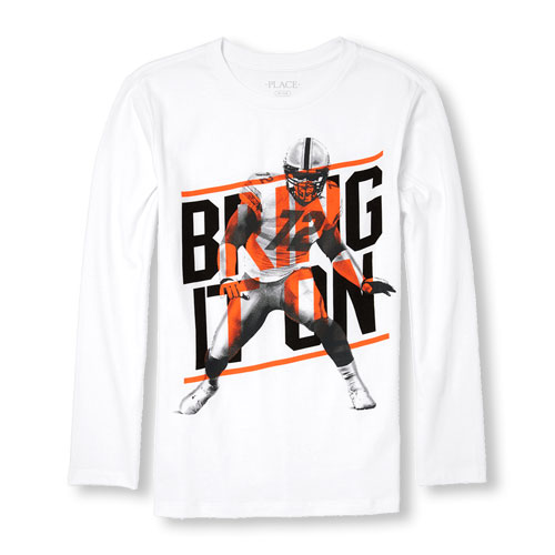 Boys Long Sleeve 'Bring It On' Football Player Graphic Tee