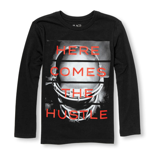 Boys Long Sleeve 'Here Comes The Hustle' Graphic Tee