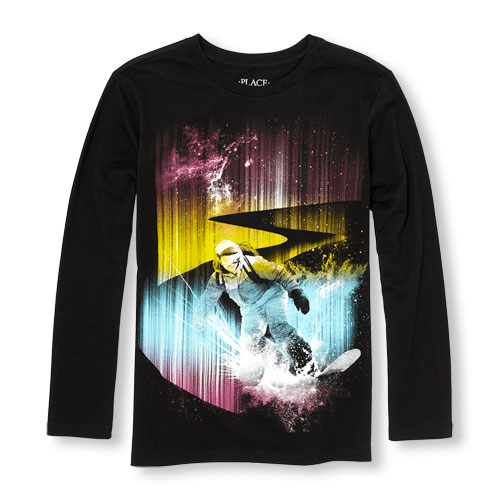 Boys Long Sleeve Northern Lights Snowboarder Graphic Tee