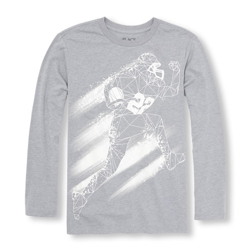 Boys Long Sleeve Geometric Football Player Graphic Tee