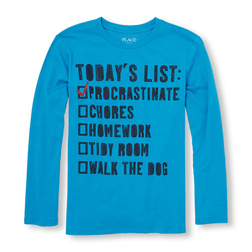 Boys Long Sleeve 'Today's List Procrastinate' Graphic Tee