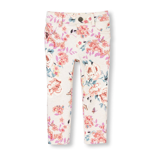 Toddler Girls Floral And Bird Print Knit Jeggings