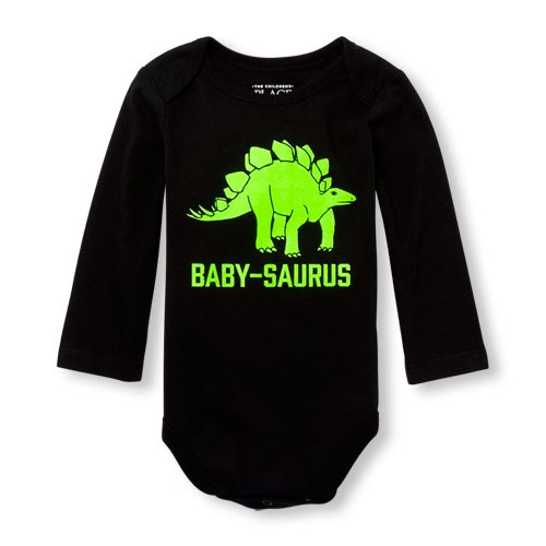 Baby Boys Daddy And Me Long Sleeve 'Baby-Saurus' Matching Graphic Bodysuit
